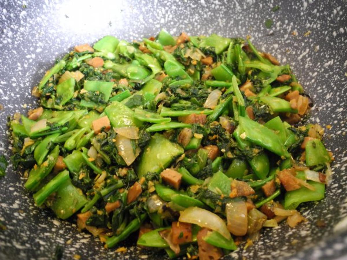 Vegan : Spinat - Zuckerschoten - Gemüse mit gehackten Walnüssen - Rezept - Bild Nr. 9