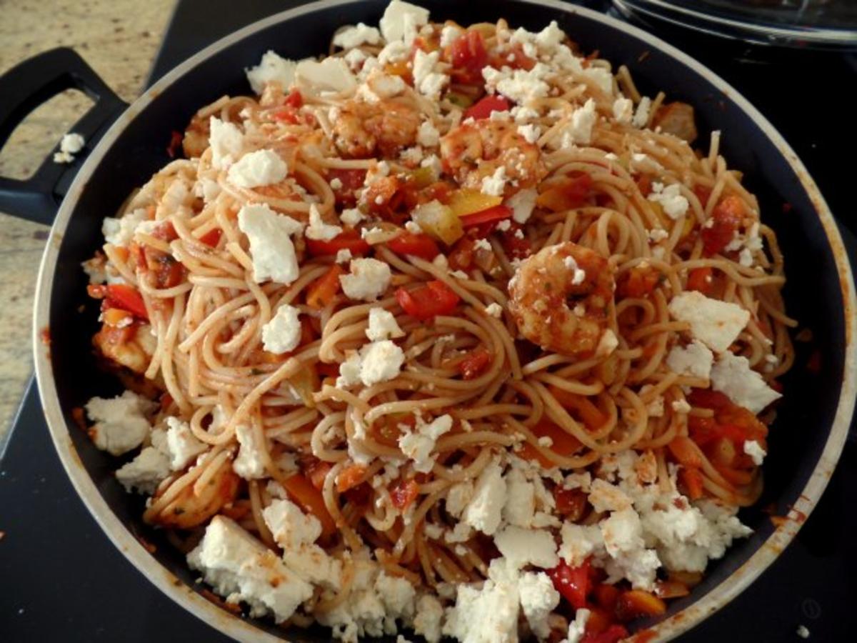 Spaghetti-Gemüse-Garnelen-Pfanne - Rezept - kochbar.de