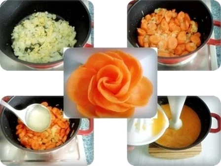 Fruchtige Möhrencremesuppe mit Rose geschmückt - Rezept - Bild Nr. 2