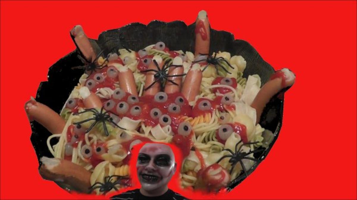 Würmersalat aus Nudeln für Helloween, Party, Überaschung, Karneval - Rezept