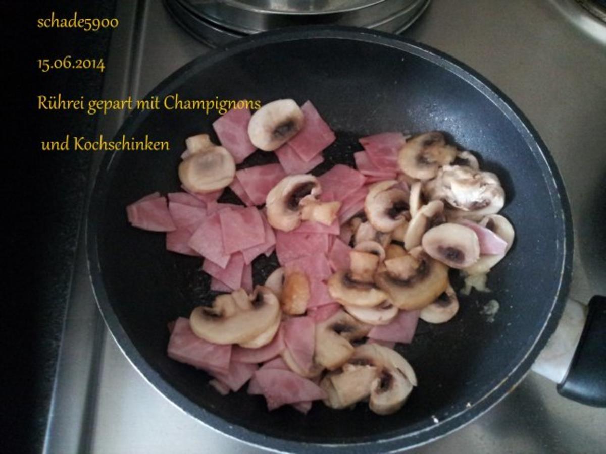Pfannengerichte: Rührei gepaart mit Champignons und Kochschinken - Rezept - Bild Nr. 5