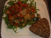 Gemüsepfanne auf Rucola in Gorgonzola - Rezept