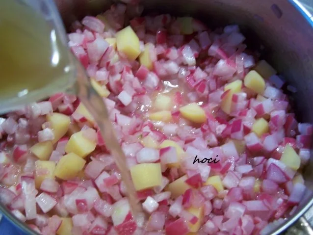 Rezept: Radieschen-Käsesüppchen mit kleinem Hähnchenspiess Bild Nr. 13 Radieschen-Käsesüppchen mit kleinem Hähnchenspiess - Rezept - Bild Nr. 13