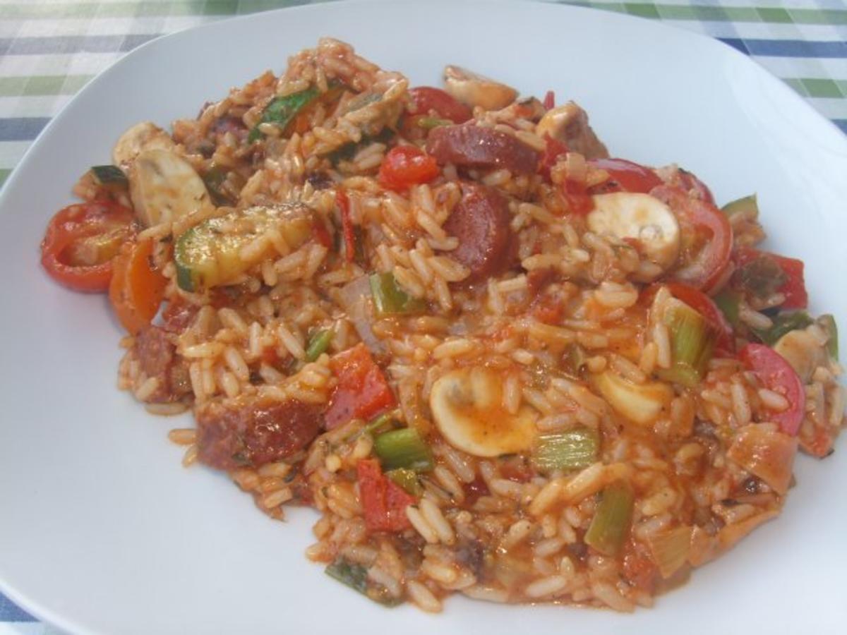 Reispfanne mit frischem Gemüse und Sucuk - Rezept