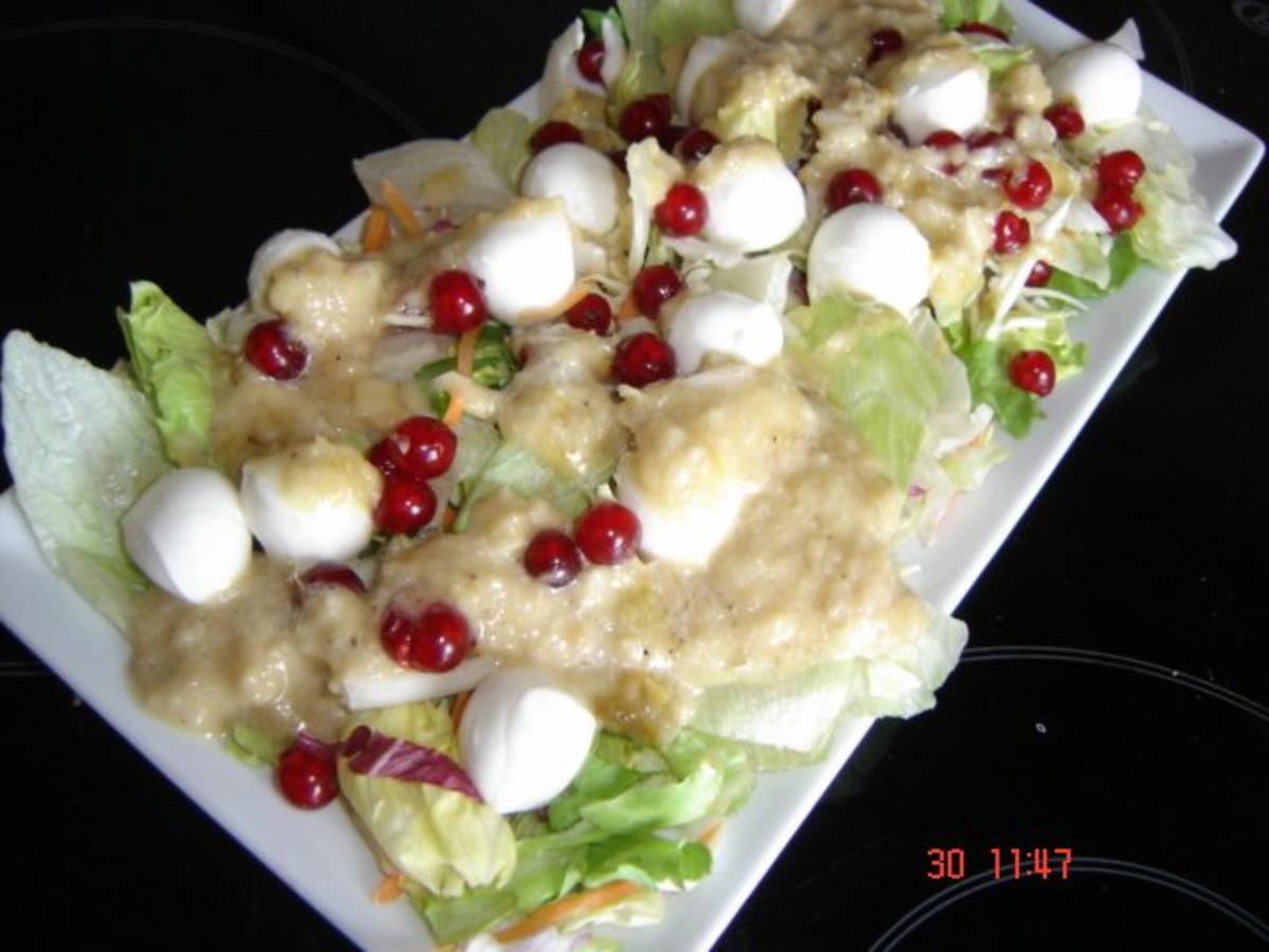 Bilder für Fruchtiger Blattsalat mit Rhabarberdressing - Rezept