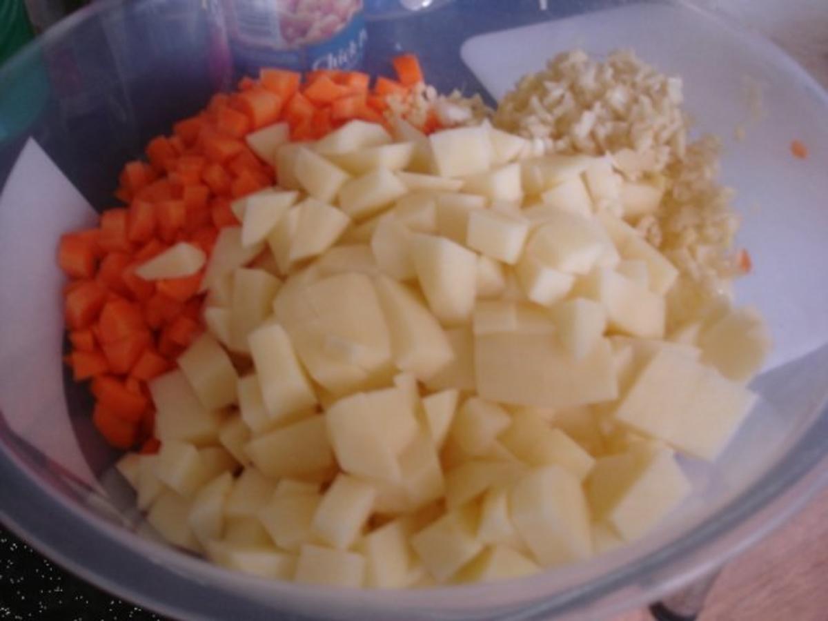 Panierte Hähnchenoberschenkel mit Sauce, Möhren-Kartoffelstampf und gemischten Salat - Rezept - Bild Nr. 8