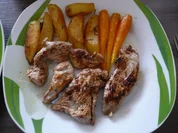 Putenspitzen an Bauernkartoffel und glasiereten Karotten. - Rezept