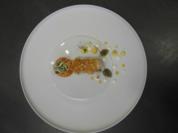 Gebratener Langostino an Blumenkohl-Couscous und Papaya Chutney - Rezept