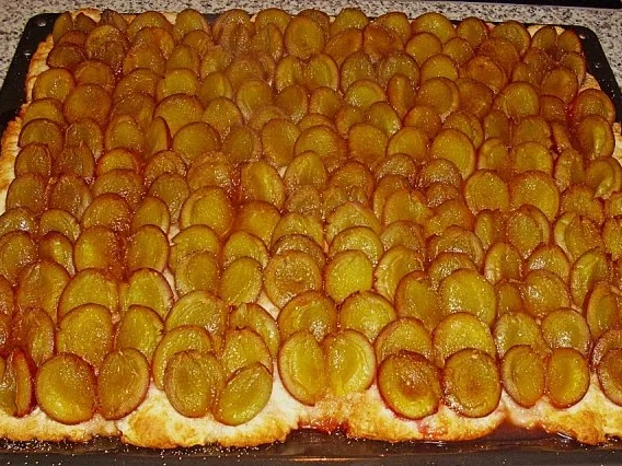 Pflaumenhefekuchen aus einem Kochbuch von 1868 1 Loth ist 15 gr. - Rezept