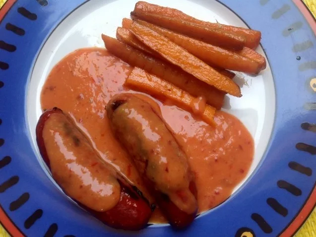 Chorzio mit gebratenen Möhren und einer Pfirsich-Tomaten-Soße - Rezept - Bild Nr. 2