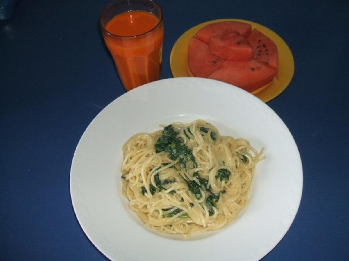 Bilder für Spagetti mit Blattspinat-Kesesauce - Rezept