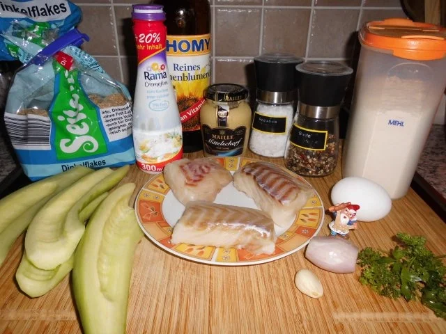 Rezept: Schmorgurken in Senfsahne mit Knusperfisch>> Bild Nr. 2 Schmorgurken in Senfsahne mit Knusperfisch>> - Rezept - Bild Nr. 2