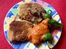 Auberginenschnitzel mit Bratpaprika und einer Dattel Paprika Sauce - Rezept