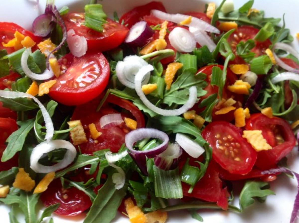 Tomaten-Rucola-Salat mit Salzorangen und gebratenem Mozzarella - Rezept - Bild Nr. 8