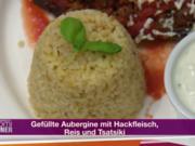 Gefüllte Aubergine mit Hackfleisch, Reis und Tsatsiki (Mustafa Alin) - Rezept