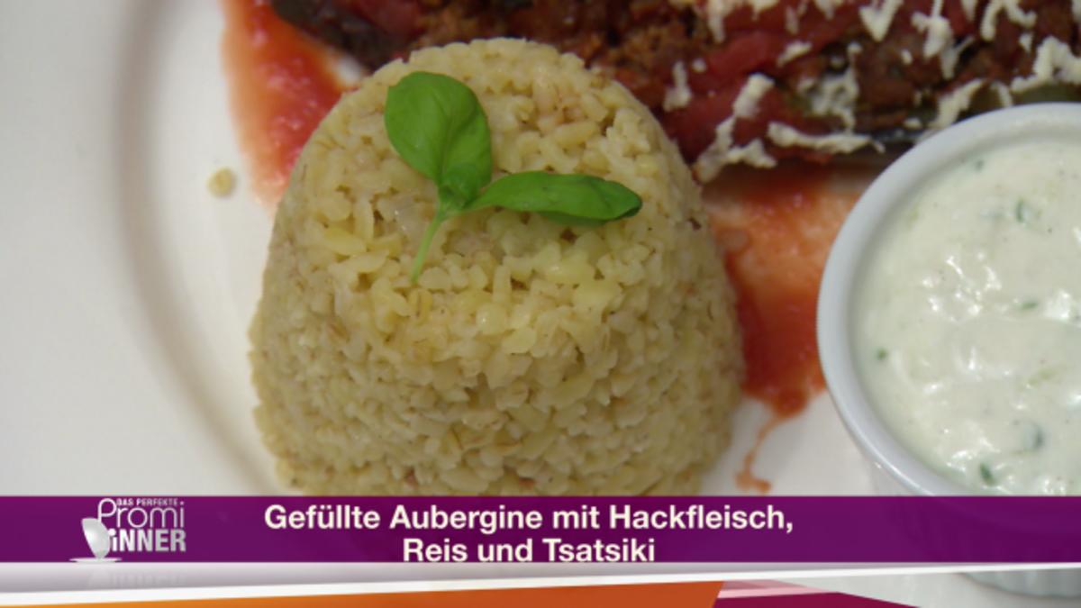 Bilder für Gefüllte Aubergine mit Hackfleisch, Reis und Tsatsiki (Mustafa Alin) - Rezept