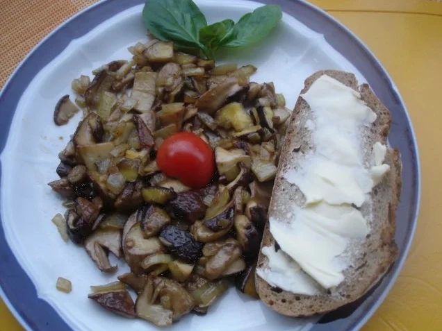 Frische Waldpilze auf Bauernbutterbrot - Rezept