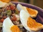 Reissalat mit Thunfisch, Ei und Ziegenkäse - Rezept