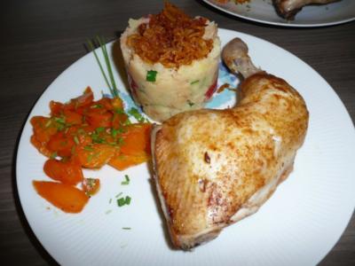 Rezept: Toscana - Stampf, Hähnchenschenkel gegrillt und glasierte Karotten ! Toscana - Stampf, Hähnchenschenkel gegrillt und glasierte Karotten ! - Rezept