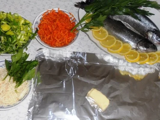 Forelle à la "Oòrndrasch" - im Backofen gegart   ( Rzpt. um 1980) - Rezept - Bild Nr. 5