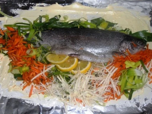 Forelle à la "Oòrndrasch" - im Backofen gegart   ( Rzpt. um 1980) - Rezept - Bild Nr. 8