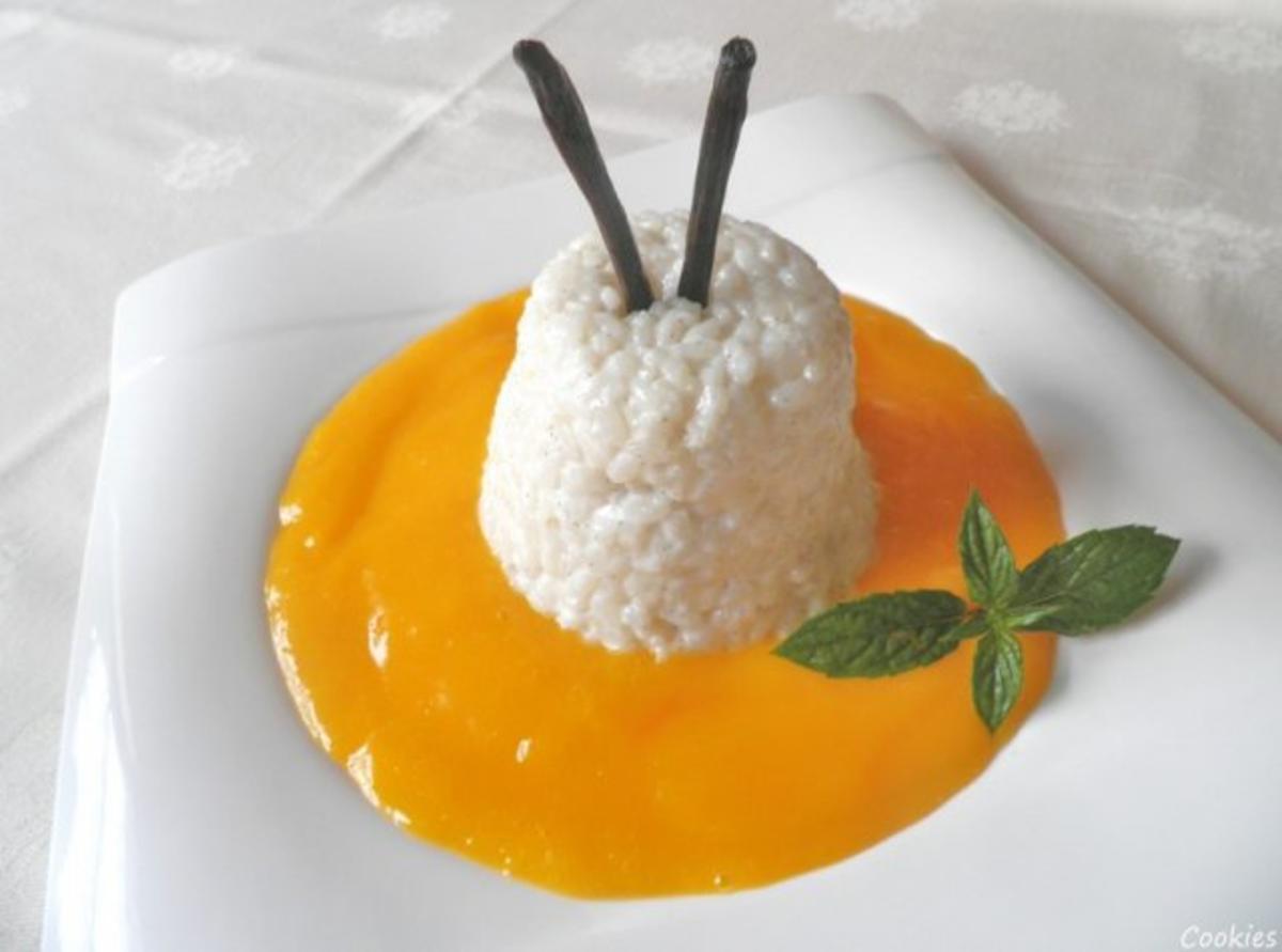Vanille - Kokos - Milchreis auf Mangospiegel ... - Rezept - kochbar.de