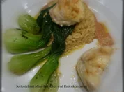 Seeteufel mit Mini-Pak-Choi,Pinienkernsauce und Curryrisotto - Rezept
