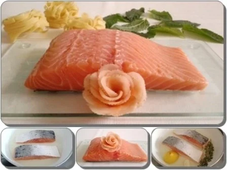 Rezept: Tagliatelle in Minzsauce und gebratenes Lachsfilet mit Rose garniert Bild Nr. 13 Tagliatelle in Minzsauce und gebratenes Lachsfilet mit Rose garniert - Rezept - Bild Nr. 13