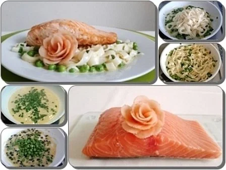 Rezept: Tagliatelle in Minzsauce und gebratenes Lachsfilet mit Rose garniert Bild Nr. 24 Tagliatelle in Minzsauce und gebratenes Lachsfilet mit Rose garniert - Rezept - Bild Nr. 24