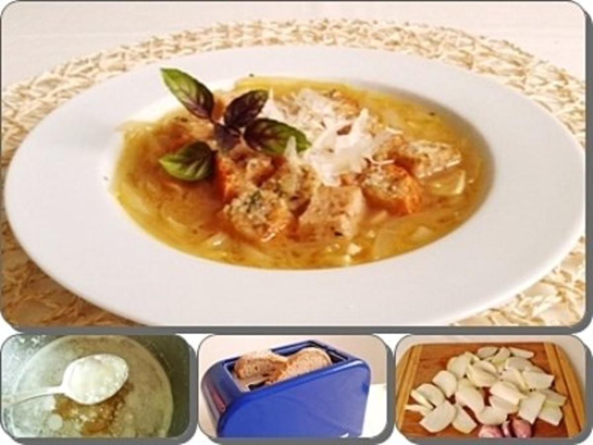 Zwiebelsuppe mit Bruschetta-Würfel und mit Grana Padano verfeinert - Rezept - Bild Nr. 19