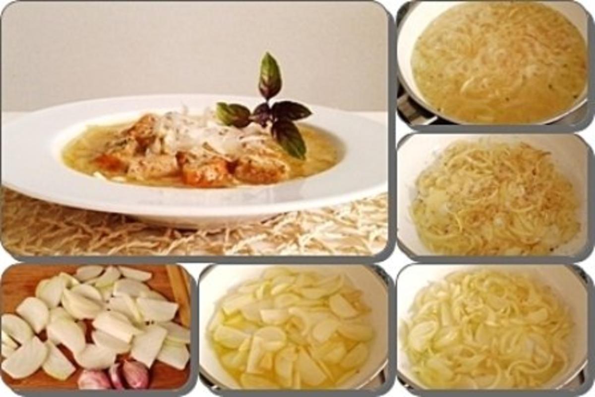 Zwiebelsuppe mit Bruschetta-Würfel und mit Grana Padano verfeinert - Rezept - Bild Nr. 11