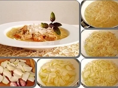 Rezept: Zwiebelsuppe mit Bruschetta-Würfel und mit Grana Padano verfeinert Bild Nr. 11 Zwiebelsuppe mit Bruschetta-Würfel und mit Grana Padano verfeinert - Rezept - Bild Nr. 11