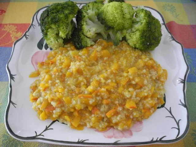 Kürbis - Gerstengrütze mit Brokkoli - Rezept