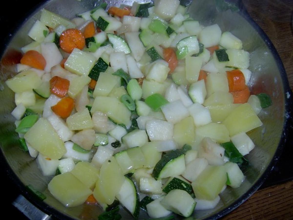 Kartoffelsalat mit Piri-Piri, Kokos, Zucchini, Mozarella und Walnüssen - Rezept - Bild Nr. 4