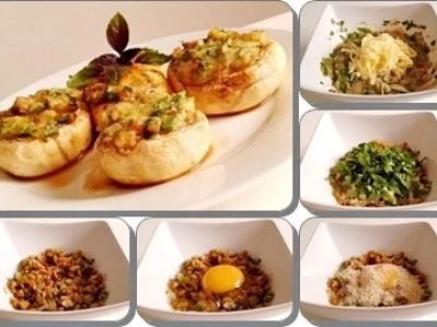 Champignonköpfe gefüllt und überbacken - Rezept - Bild Nr. 3