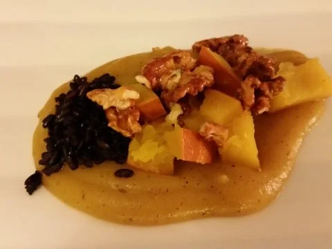 Butternuss und Hokkaido mit Walnuss-Kashmir-Krokant - Rezept