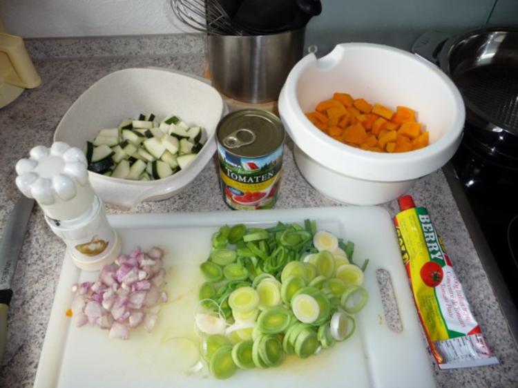 Hackpfanne mit Kürbis, Zucchini und Paprika - einfach - von Willmei