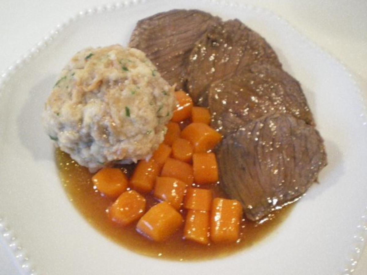Schneller Sauerbraten mit Karotten Lauch Soße - einfach - 222 kcal/100g