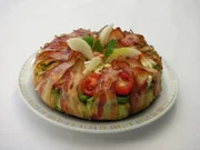 Auflauf mit grünen Bohnen, Speck, Birne, Camembert - Rezept