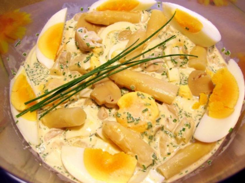 Schneller Eiersalat mit Spargel und Pilzen