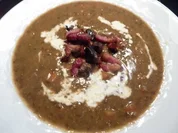 Kürbis-Linsen Suppe mit Speck & Champignons - Rezept