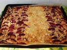 Käsekuchen vom Blech mit Pflaumen und Birnen - Rezept