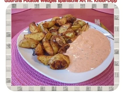 Rezept: Kartoffeln: Potatoe Wedges spanische Art mit Knobi-Dipp Kartoffeln: Potatoe Wedges spanische Art mit Knobi-Dipp - Rezept