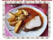 Geflügel: Äthiopischer Putenbraten mit Kartoffelspalten und Tomaten-Sesamsoße - Rezept