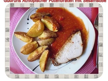 Geflügel: Äthiopischer Putenbraten mit Kartoffelspalten und Tomaten-Sesamsoße - Rezept - Bild Nr. 19