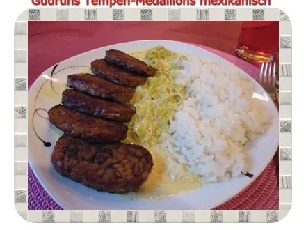 Vegetarisch: Tempeh-Medaillons mit Reis und Lauchsahne - Rezept