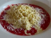 Spaghetti - Eis von Budwig - Quark auf Obstmus - Rezept