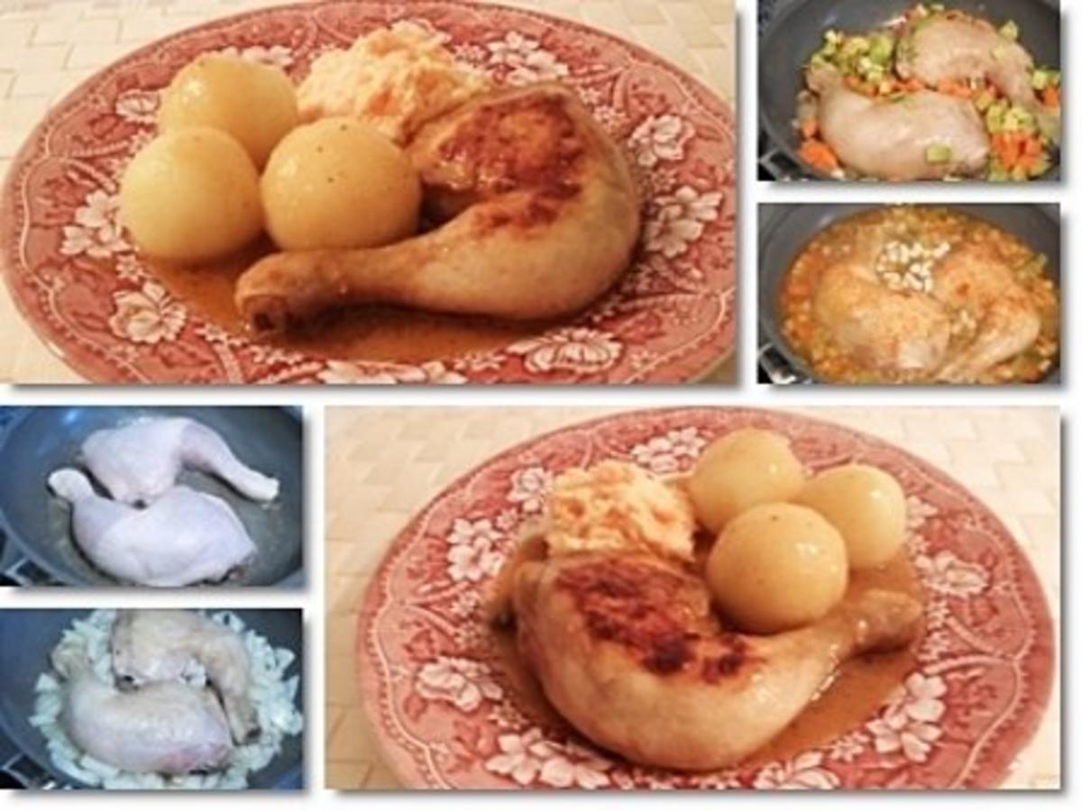 Hähnchenschenkel mit Kartoffelklöße und Selleriesalat dazu - Rezept - Bild Nr. 16
