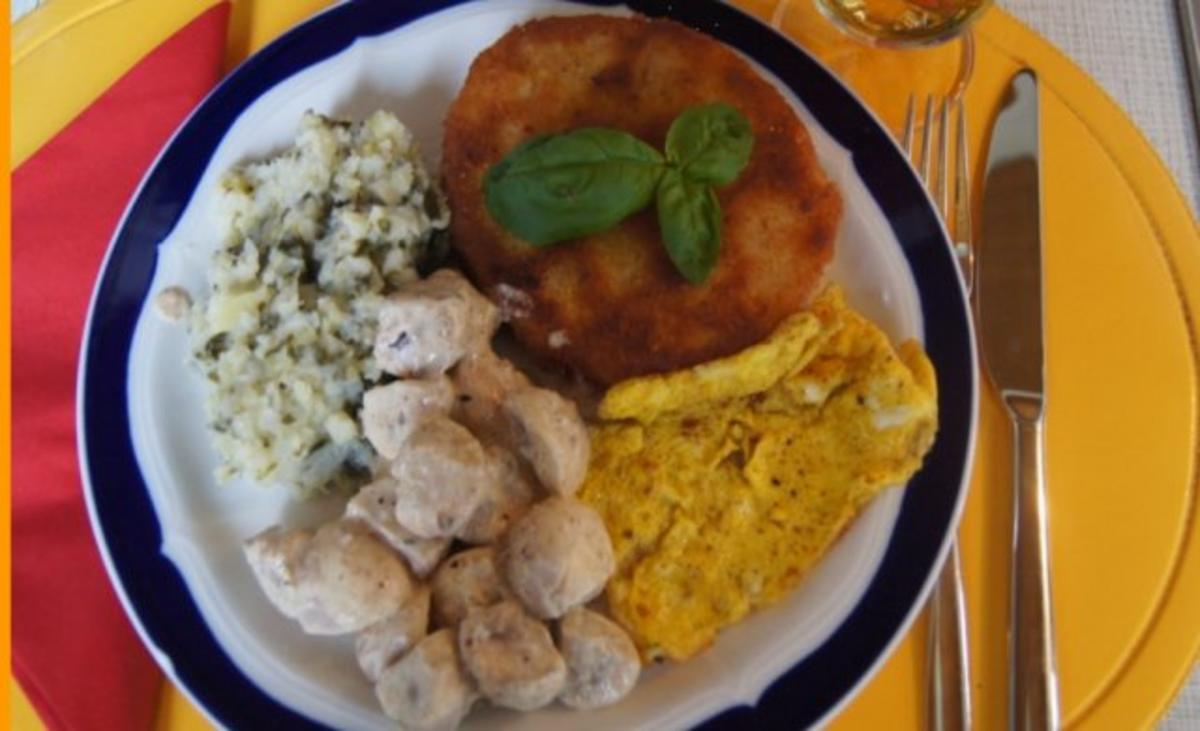 Bilder für Sellerieschnitzel mit Crème fraîche Champignons und Sellerie-Kartoffel-Stampf - Rezept