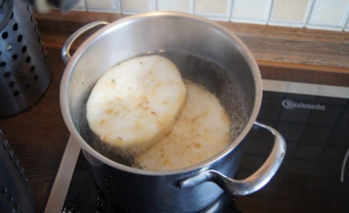 Sellerieschnitzel mit Crème fraîche Champignons und Sellerie-Kartoffel-Stampf - Rezept - Bild Nr. 4